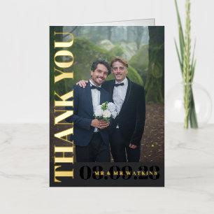 Elegant Typography Photo Wedding Thank you Foil Greeting Card