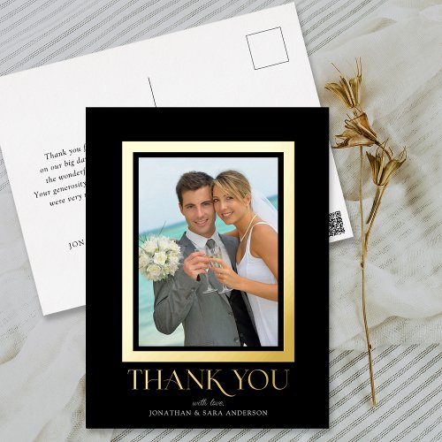 Elegant Typography Photo Wedding Thank You Gold Fo Foil Invitation Postcard