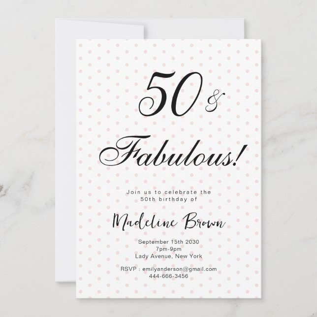 Elegant Typography Pink Black Dots 50th Birthday Invitation (Front)