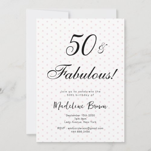 Elegant Typography Pink Black Dots 50th Birthday Invitation