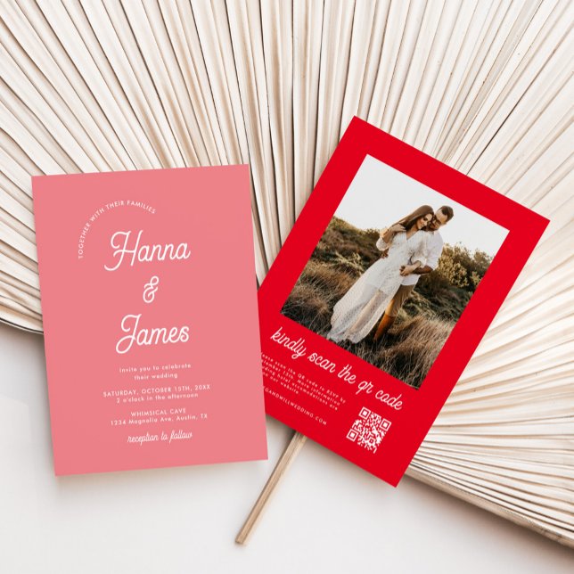 Elegant Typography Pink Retro Wedding Invitation (Creator Uploaded)