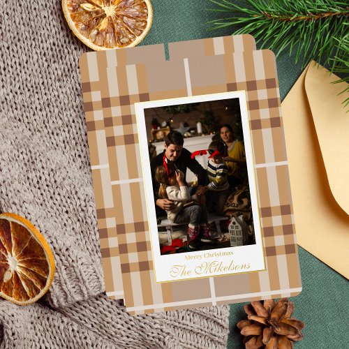 Elegant Typography Plaid Merry Christmas Photo Foil Holiday Card