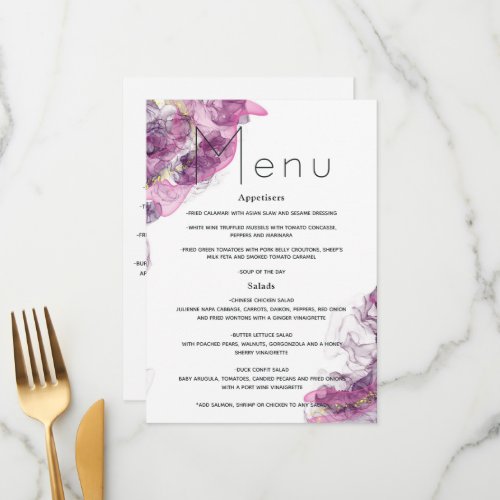 Elegant Typography Purple and Gold Ink Wedding Menu