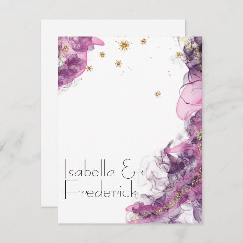 Elegant Typography Purple and Gold Ink Wedding Note Card