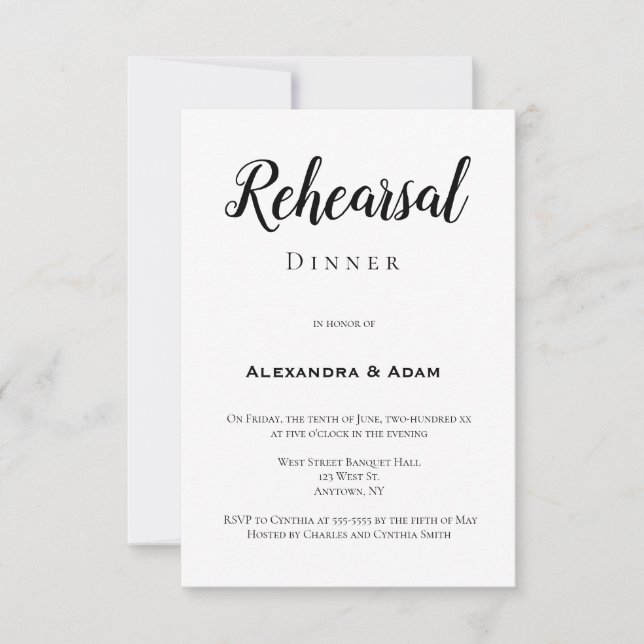 Elegant typography rehearsal dinner invitations (Front)