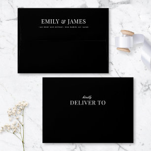 Elegant Typography Return Address Wedding Black Envelope
