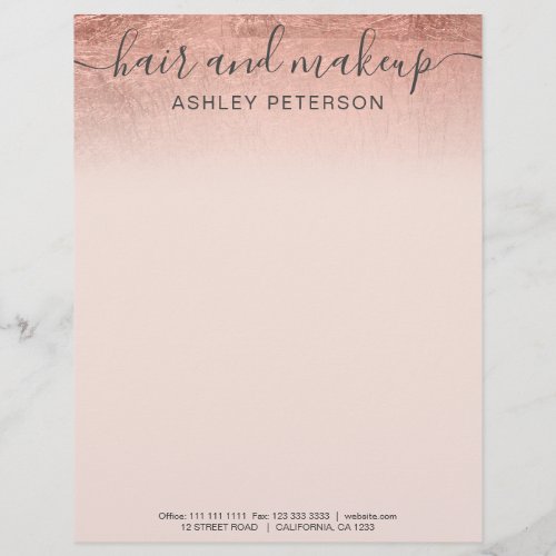 elegant typography rose gold foil blush ombre letterhead