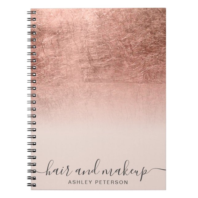 elegant typography rose gold foil ombre blush notebook (Front)