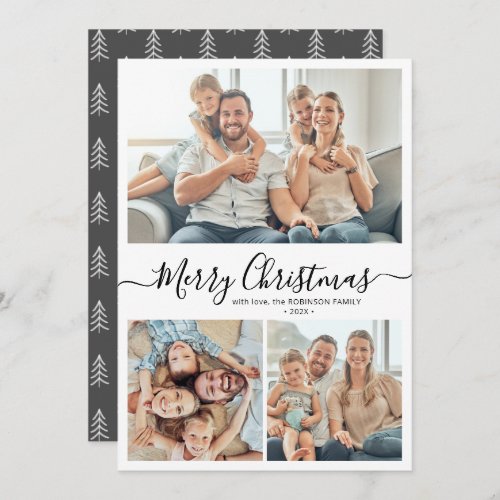 Elegant Typography Rustic 3 Multi Photo Christmas  Holiday Card