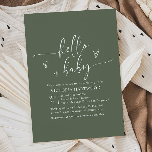 Elegant Typography Sage Green Baby Shower Invitation