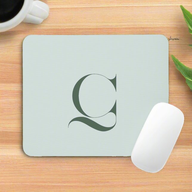 Elegant Typography Sage Green Monogram Initial  Mouse Pad (Creator Uploaded)