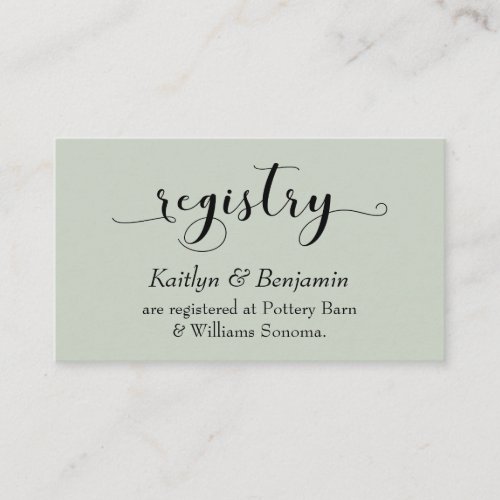 Elegant Typography Sage Green Wedding Registry Enclosure Card