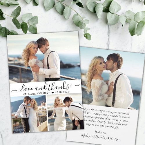 Elegant Typography Script 3 Photo Collage Wedding  Thank You Card