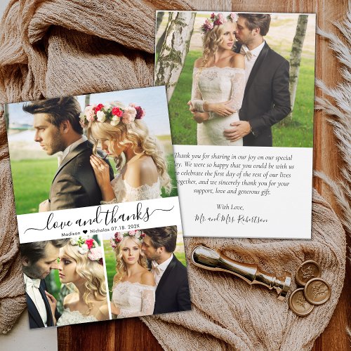 Elegant Typography Script 3 Photo Collage Wedding  Thank You Card