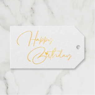 Elegant Typography Script Happy Birthday Gold Foil Gift Tags