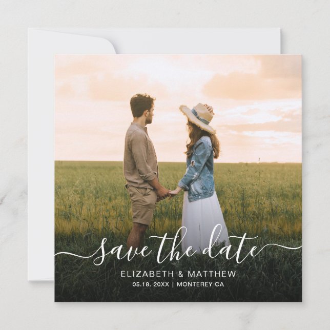 Elegant Typography Script Modern One Photo Wedding Save The Date (Front)