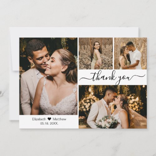 Elegant Typography Script Wedding 4 Photo Collage  Thank You Card