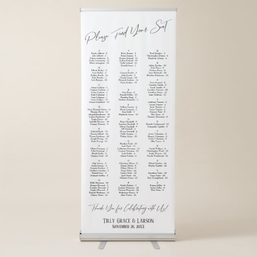 Elegant Typography Seating Chart 128 Names Simple Retractable Banner