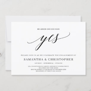 Elegant typography she said yes engagement invitation