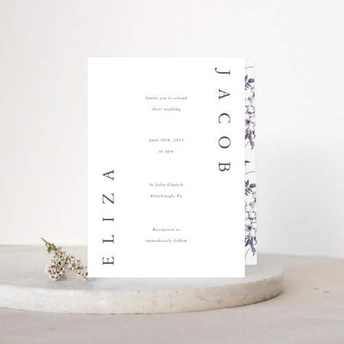 Elegant Typography Simple Floral Wedding  Invitation