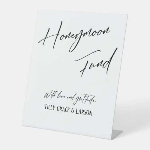 Elegant Typography Simple Honeymoon Fund White Pedestal Sign