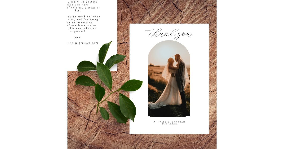Elegant Typography Simple Wedding Photo Thank You Card | Zazzle