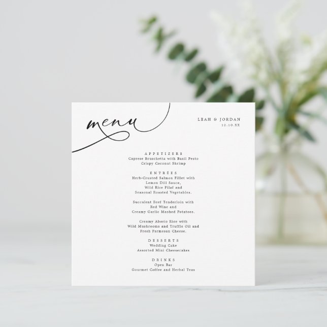 Elegant Typography Square Wedding Menu (Standing Front)