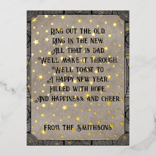 Elegant Typography & Stars Rustic New Year Poem Foil Holiday Postcard