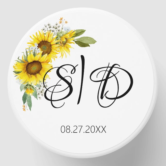 Elegant typography sunflowers wedding mini candle favors (Front)