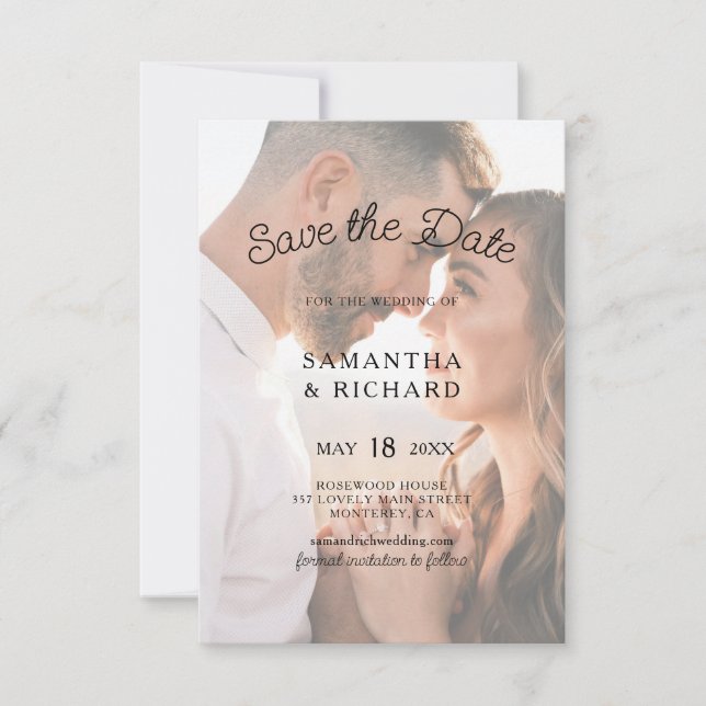 Elegant Typography Transparent Photo Wedding  Save The Date (Front)