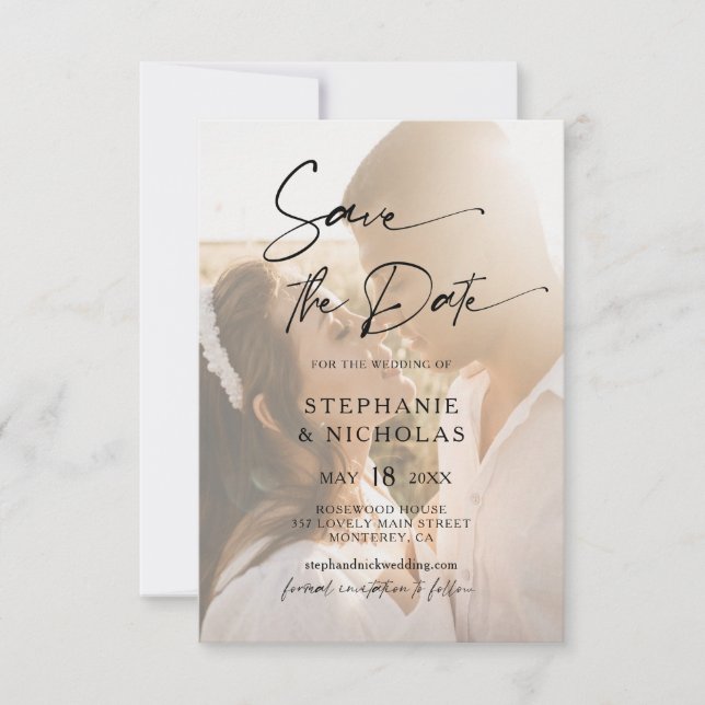 Elegant Typography Transparent Photo Wedding Save The Date (Front)
