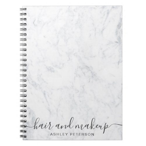 elegant typography trendy white marble hair makeup notebook