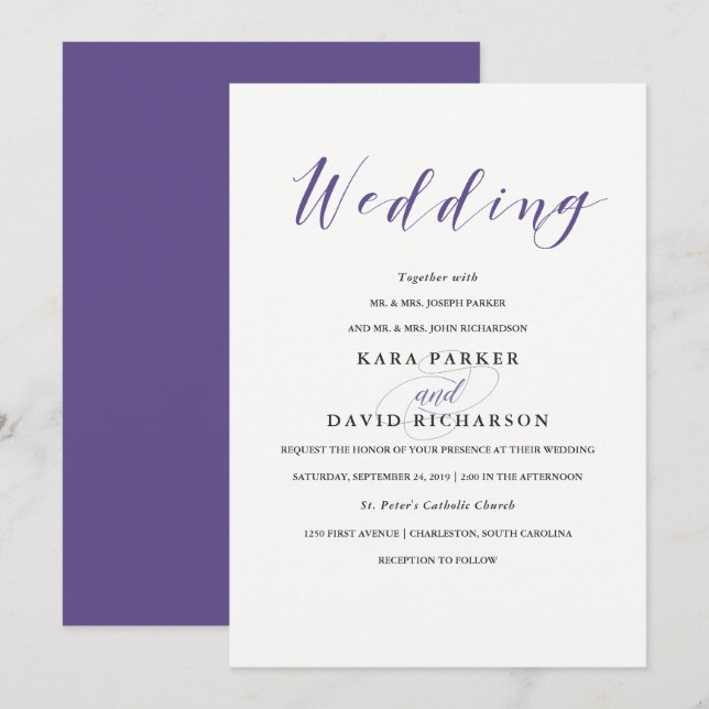 Elegant Typography | Violet Wedding Invitation (Front/Back)
