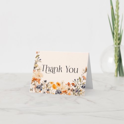 Elegant Typography Watercolor Fall Wildflowers Thank You Card