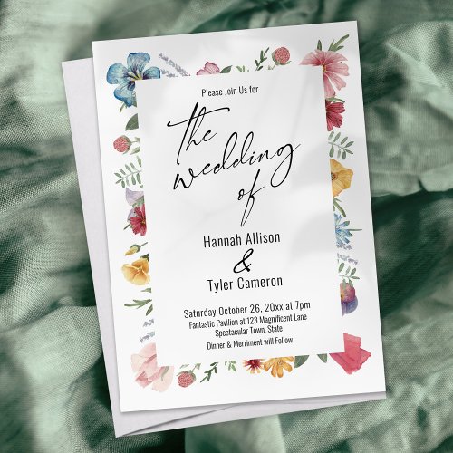 Elegant Typography Watercolor Wildflower Wedding Invitation