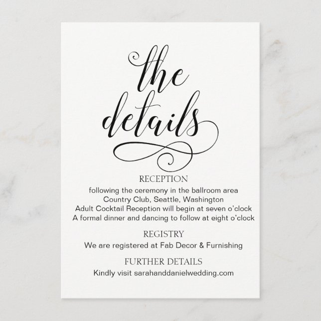 Elegant Typography Wedding Details Enclosure Card (Front)