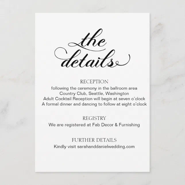 Elegant Typography Wedding Details Enclosure Card | Zazzle | Rsvp