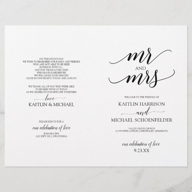 Elegant Typography Wedding Programs in Black 2 (Front)