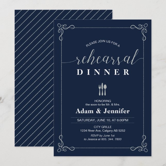 Elegant Typography Wedding Rehearsal Dinner Card (Front/Back)