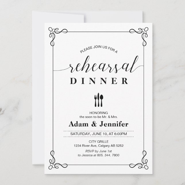 Elegant Typography Wedding Rehearsal Dinner Card (Front)