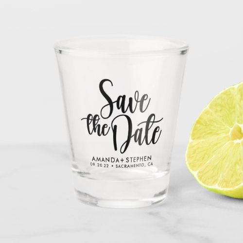 Elegant Typography Wedding Save The Date Shot Glass