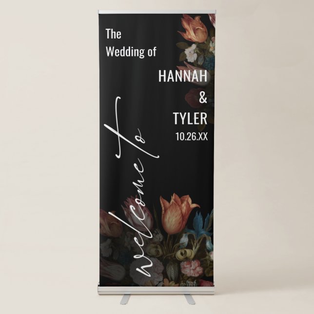 Elegant Typography Welcome to Dutch Painted Floral Retractable Banner (Front)