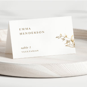 Elegant Typography White & Gold Wedding Place Card