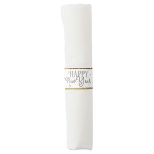 Elegant Typography White Grey Stars Happy New Year Napkin Bands