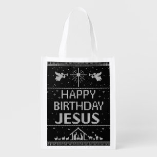 Elegant Ugly Christmas Sweater Christian Religious Reusable Grocery Bag
