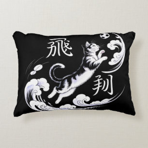 Elegant Ukiyo-e Cat Soccer For Japanese Home Decor Accent Pillow