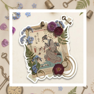 Elegant Ukiyoe Collage Art – Vintage JP Beauty Sticker
