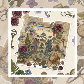 Elegant Ukiyoe Collage Art – Vintage JP Beauty Sticker