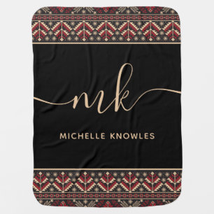 Elegant Ukrainian Pattern Design Stylish Monogram Baby Blanket