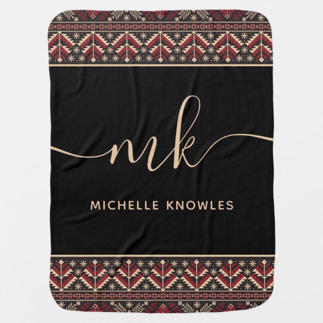 Elegant Ukrainian Pattern Design Stylish Monogram Baby Blanket (Front)